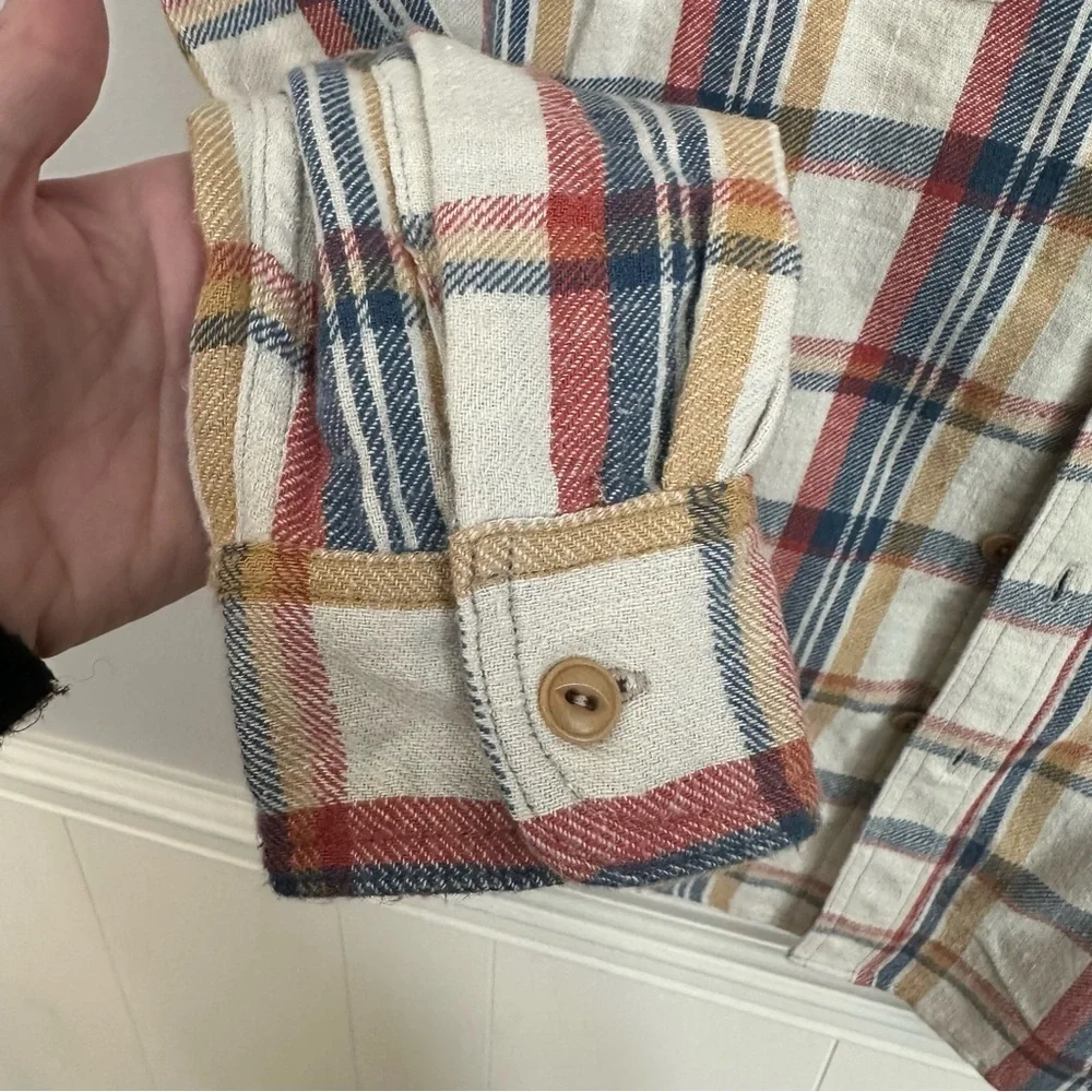 Ae77 American Eagle Men’s Long Sleeve Cream Plaid Button Up Shirt Sz L NWT
